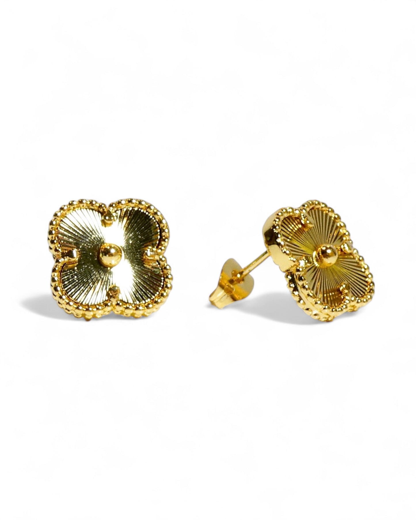 Gold Etched Clover Stud Earrings