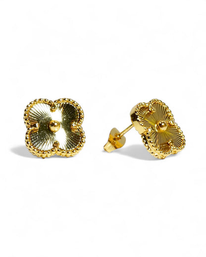 Gold Etched Clover Stud Earrings