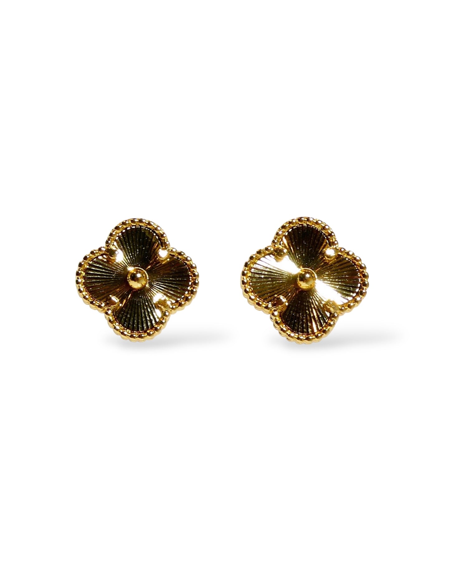 Gold Etched Clover Stud Earrings