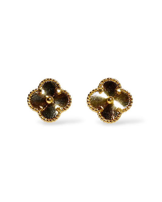 Gold Etched Clover Stud Earrings