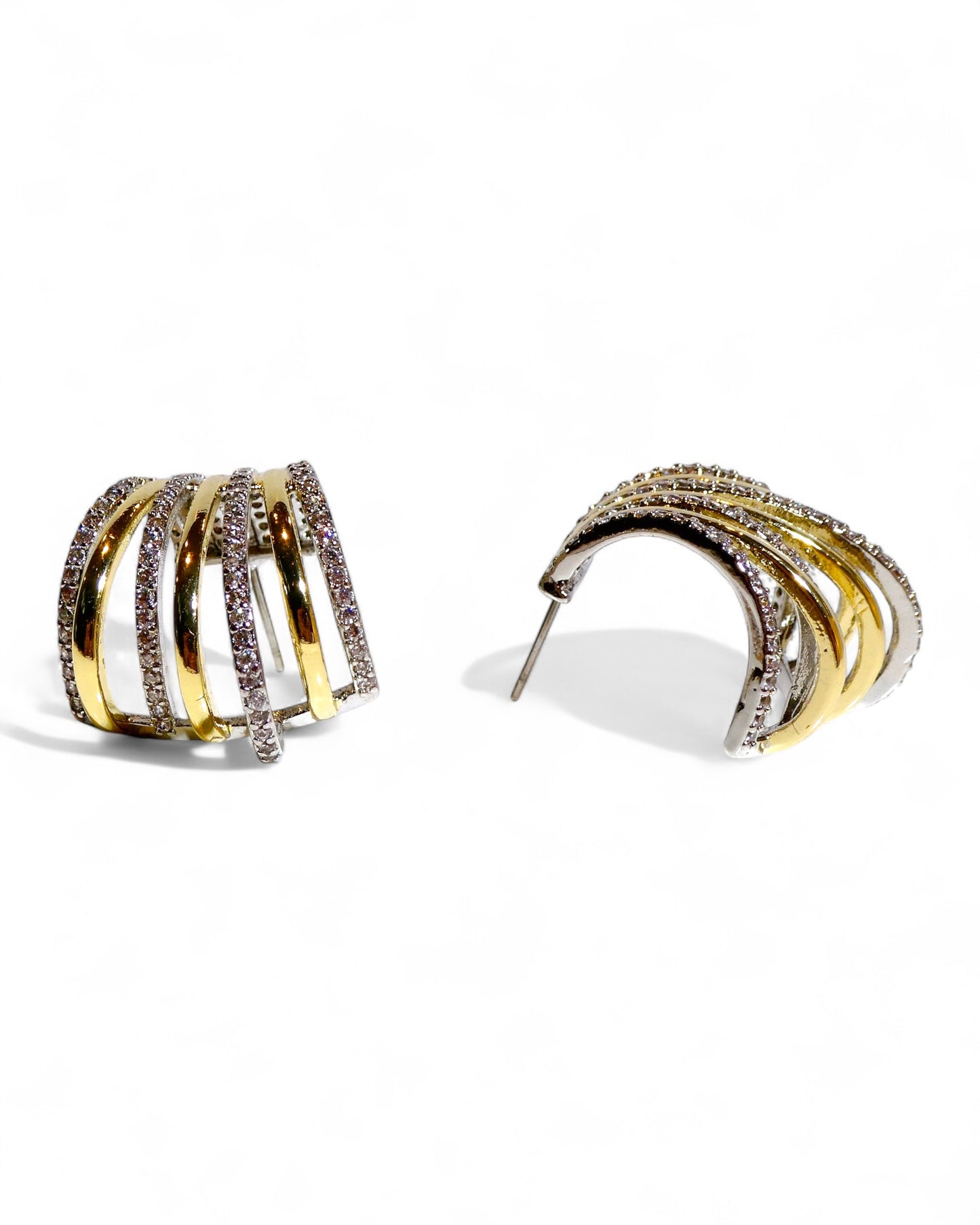 Mini Two-Tone Layered Pavé Hoop Earrings