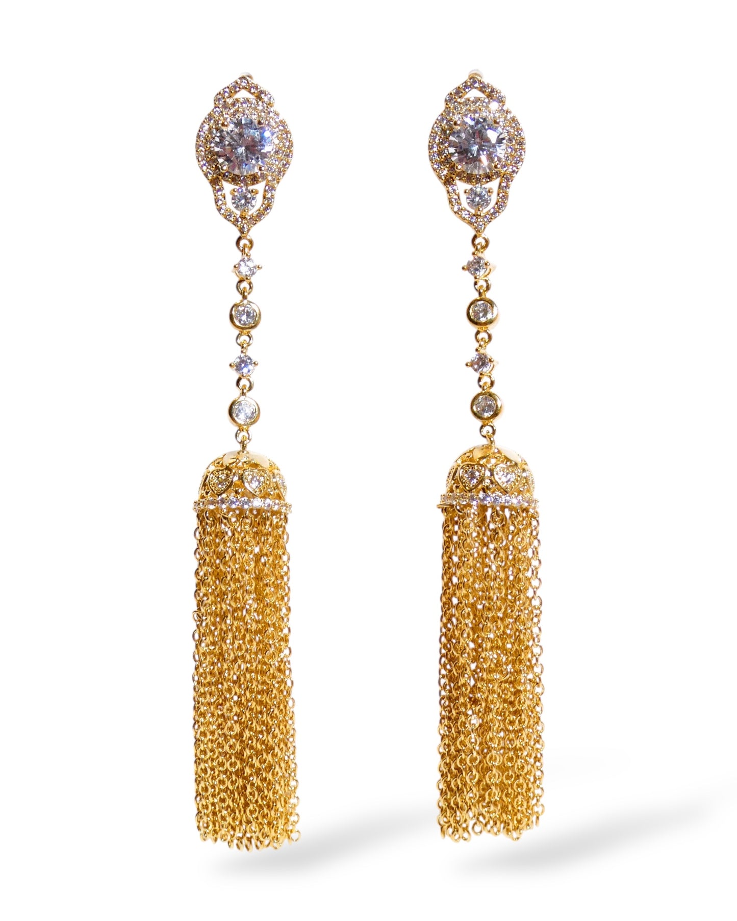 Crystal & Chain Tassel Earrings