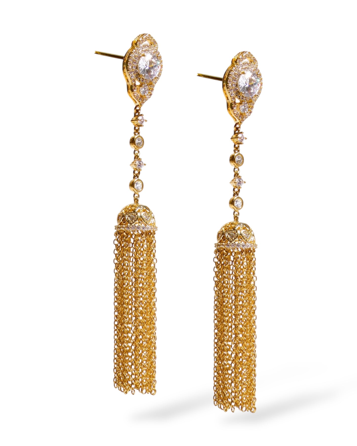 Crystal & Chain Tassel Earrings
