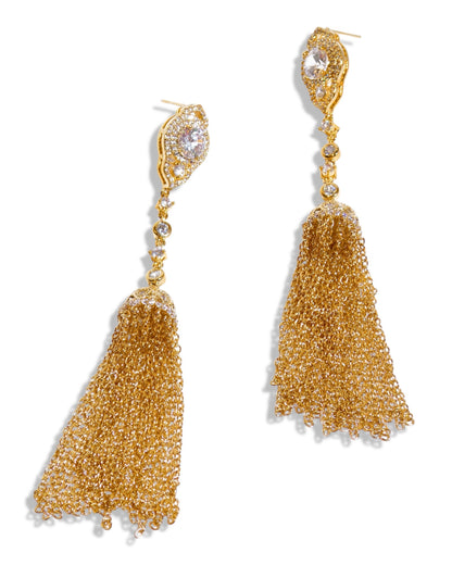Crystal & Chain Tassel Earrings