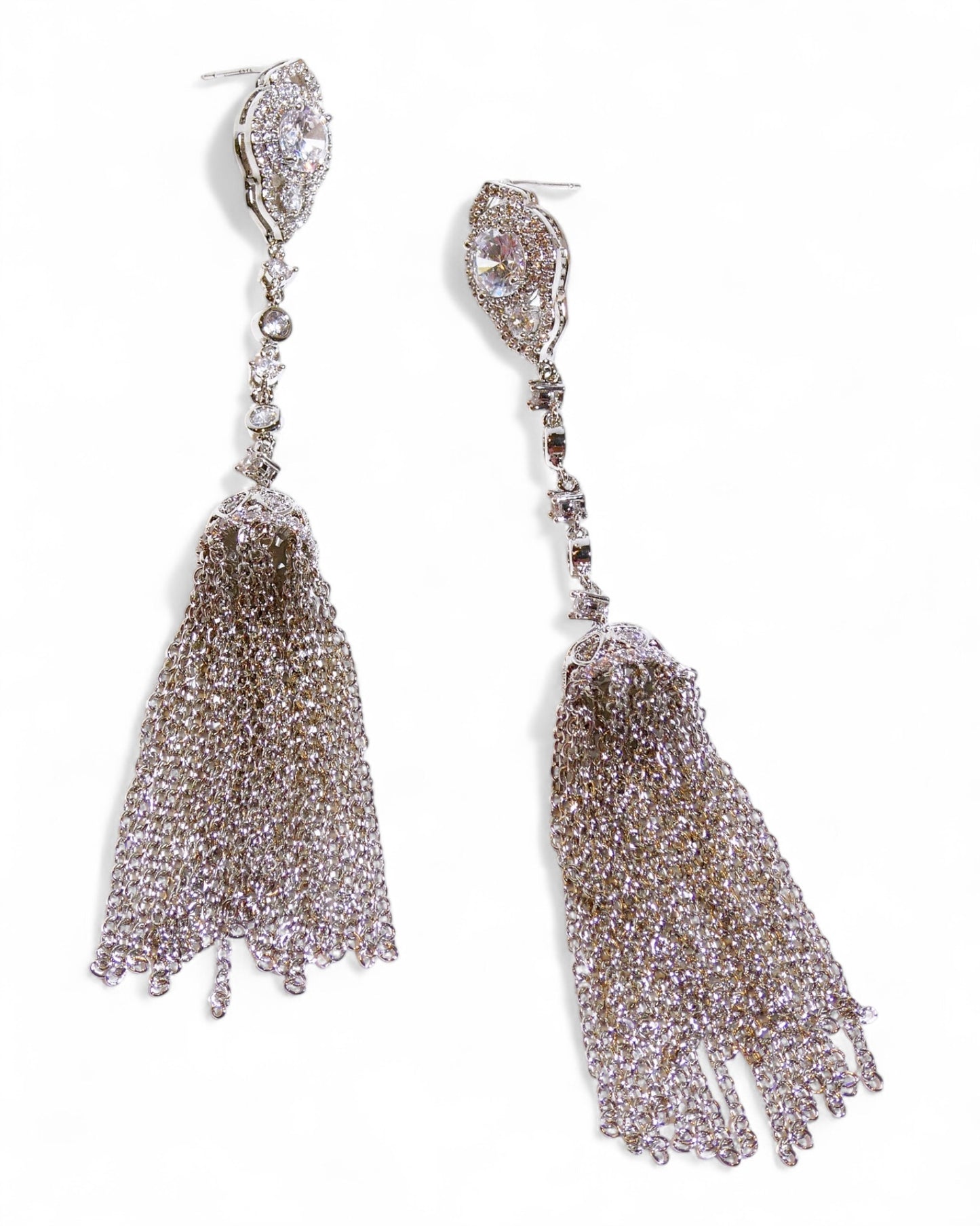 Crystal & Chain Tassel Earrings