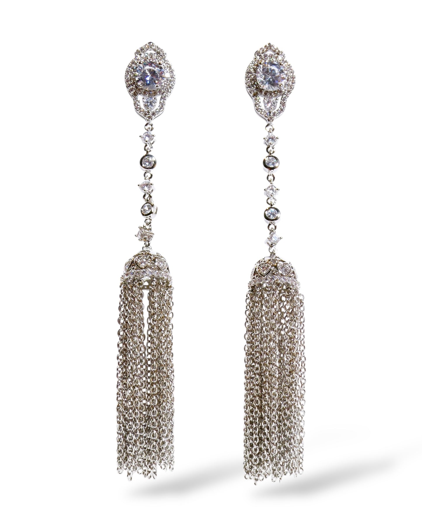 Crystal & Chain Tassel Earrings