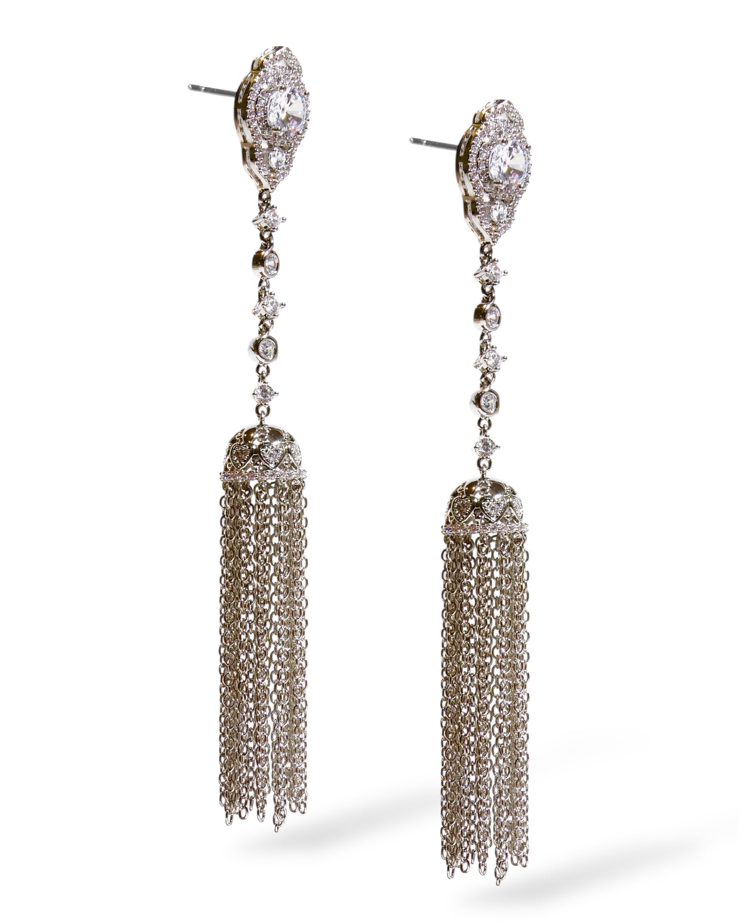 Crystal & Chain Tassel Earrings