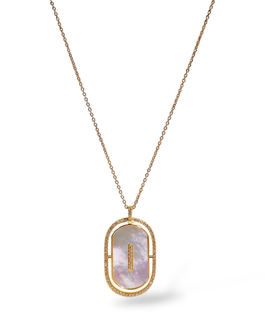 Mother of Pearl & Pavé Oval Pendant Necklace