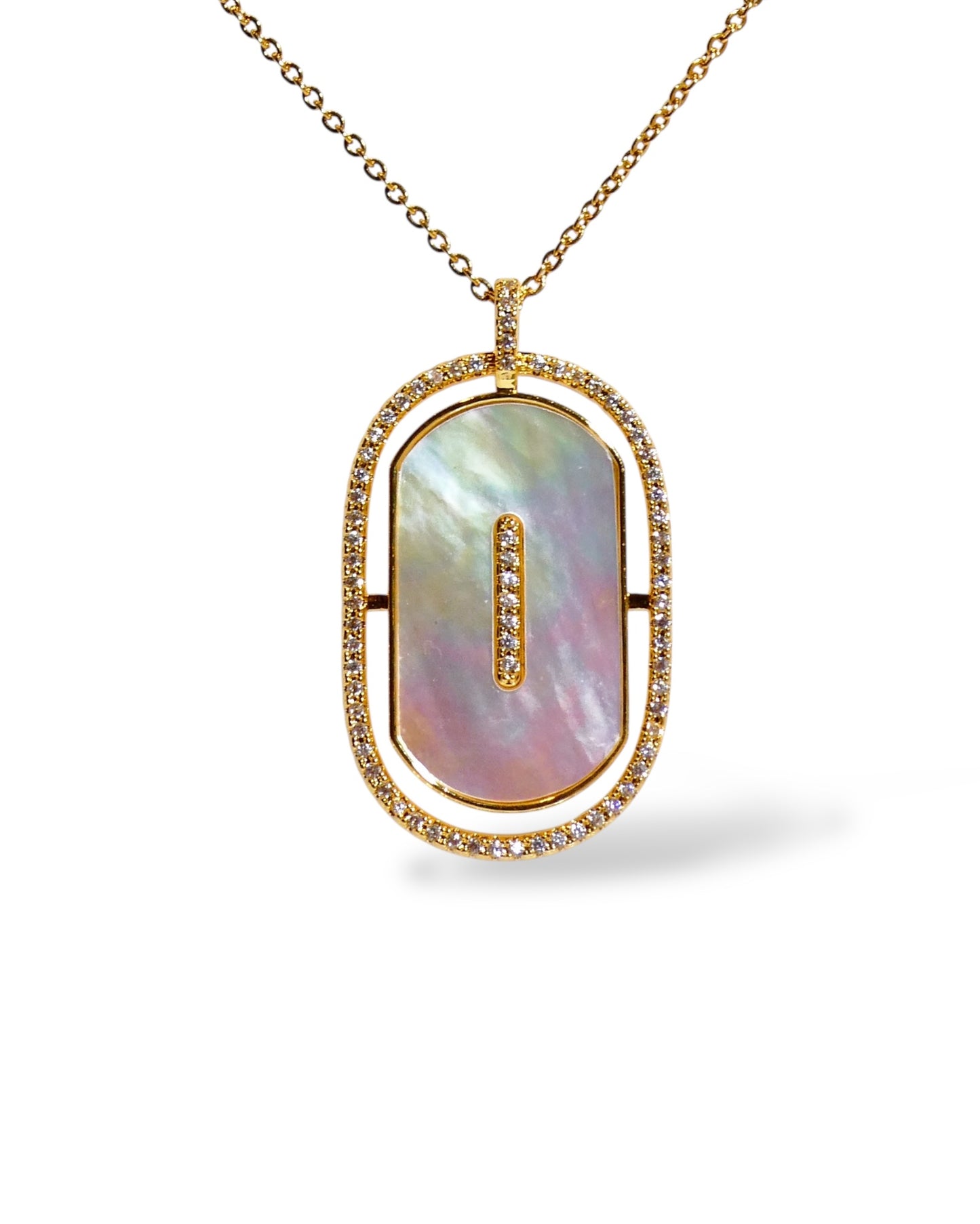 Mother of Pearl & Pavé Oval Pendant Necklace