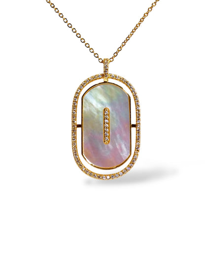 Mother of Pearl & Pavé Oval Pendant Necklace