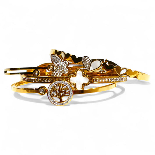 Gold & Crystal Hinged Stacking Bracelets