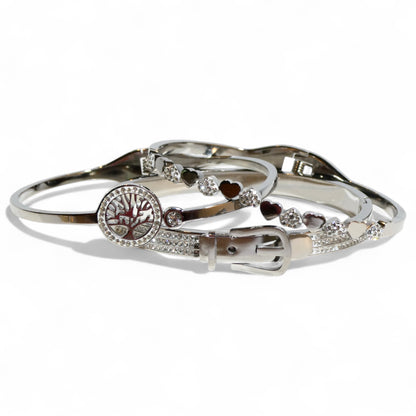 Silver & Crystal Hinged Stacking Bracelets