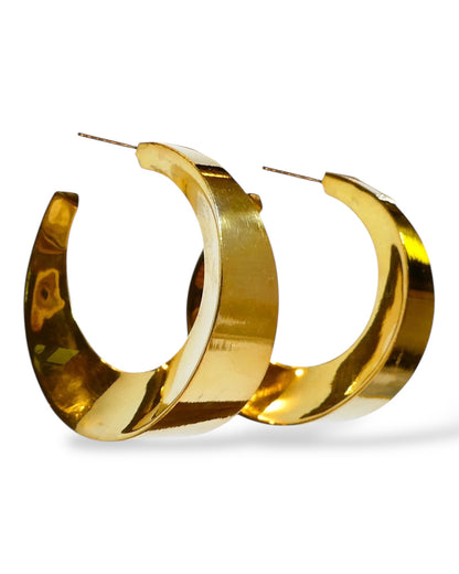 Gold Vermeil 925 Sterling Silver Beveled Hoop Earrings