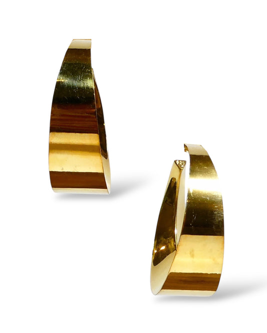 Gold Vermeil 925 Sterling Silver Beveled Hoop Earrings