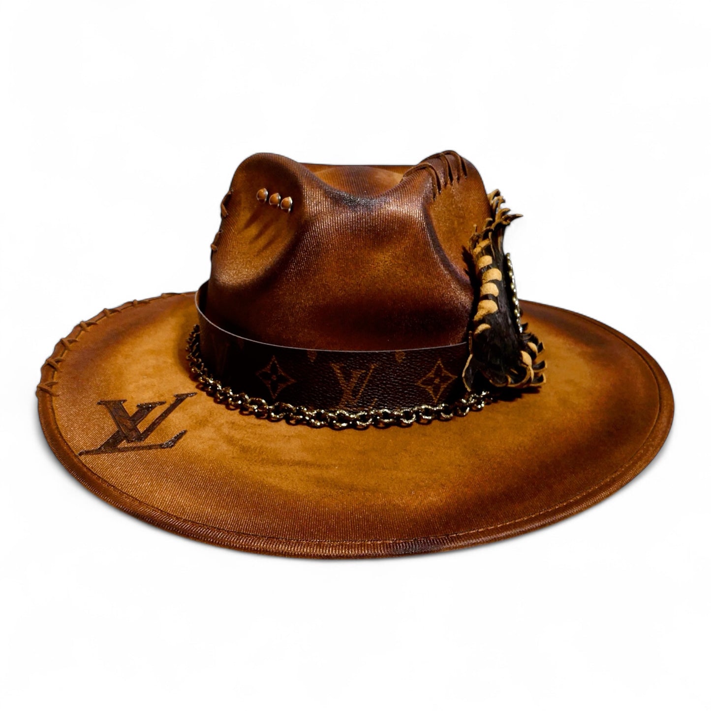 LV Decorative Band Fedora in Cognac