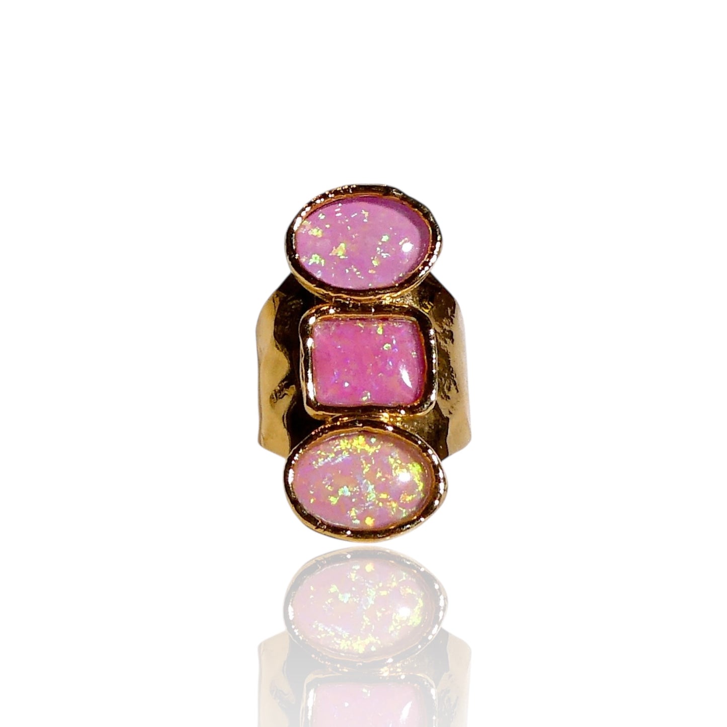 Triple Stone Hot Pink Lab Grown Opal Ring