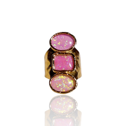 Triple Stone Hot Pink Lab Grown Opal Ring