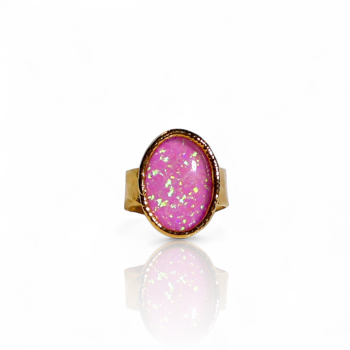 Small Hot Pink Lab Grown Opal Ring