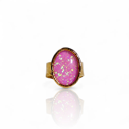 Small Hot Pink Lab Grown Opal Ring