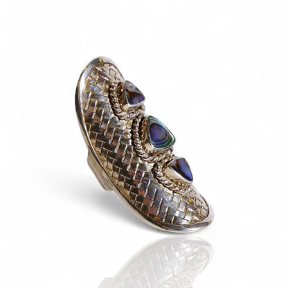 Woven Pattern Sterling Silver 925 Ring with Abalone Inlay