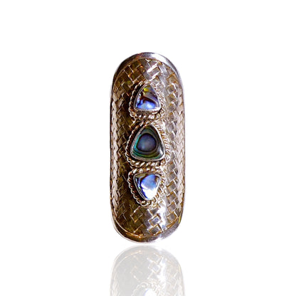 Woven Pattern Sterling Silver 925 Ring with Abalone Inlay