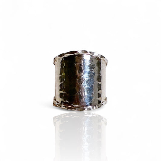 Hammered Sterling Silver 925 Wide Band Ring