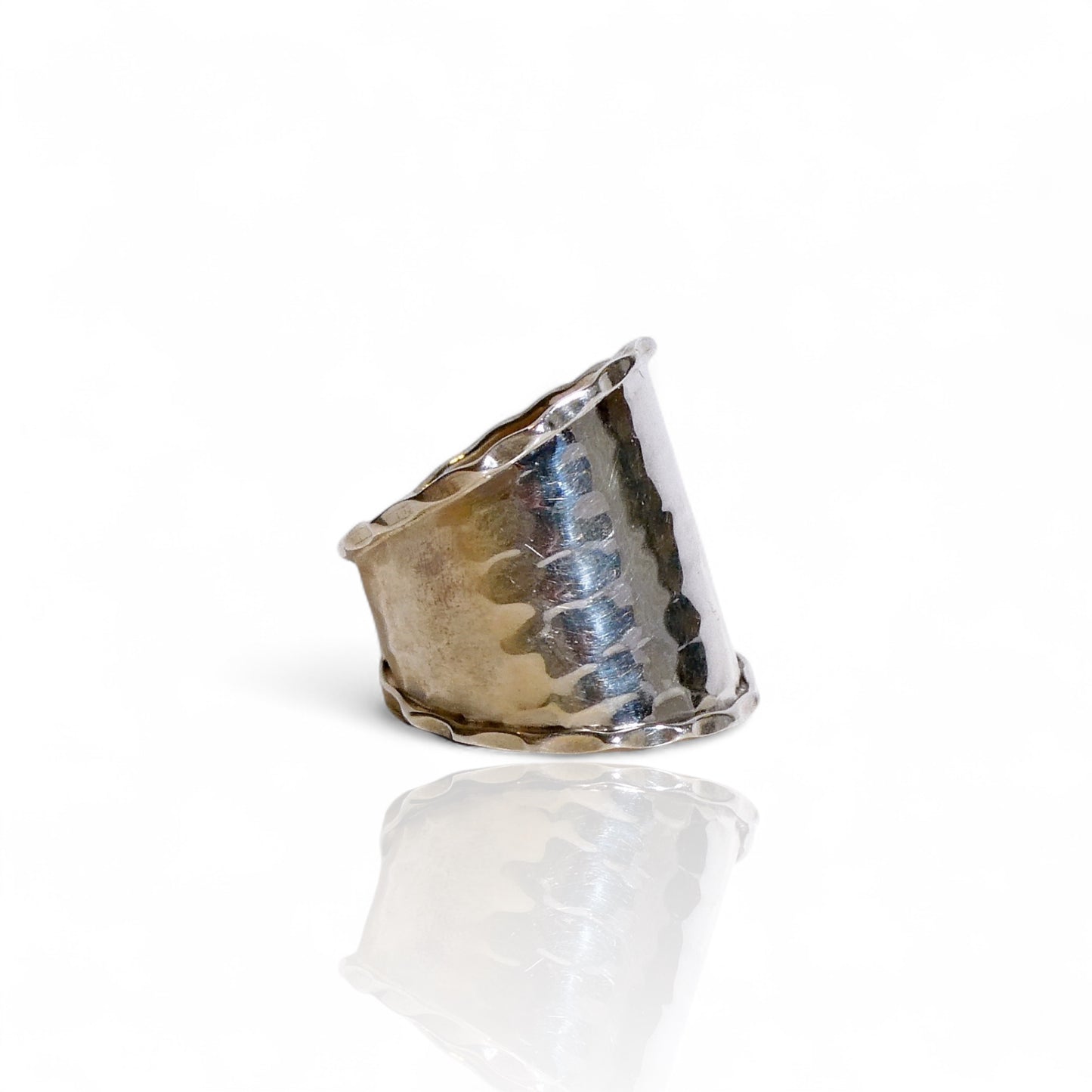 Hammered Sterling Silver 925 Wide Band Ring