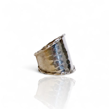 Hammered Sterling Silver 925 Wide Band Ring