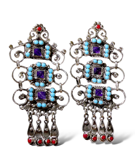 Sterling Silver Southwestern Style Chandelier Earrings