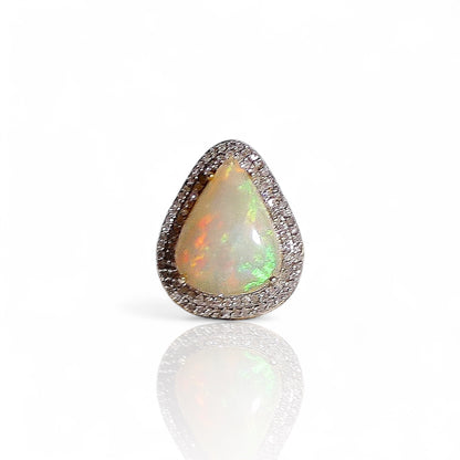 Diamond and Fire Opal Pear Shaped Ring