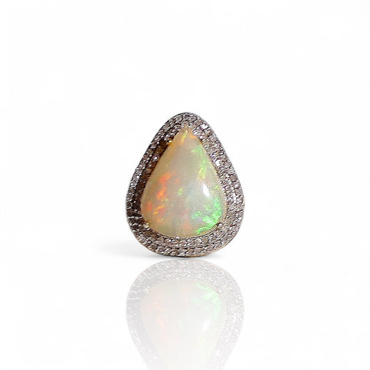 Diamond and Fire Opal Pear Shaped Ring