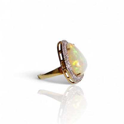 Diamond and Fire Opal Pear Shaped Ring