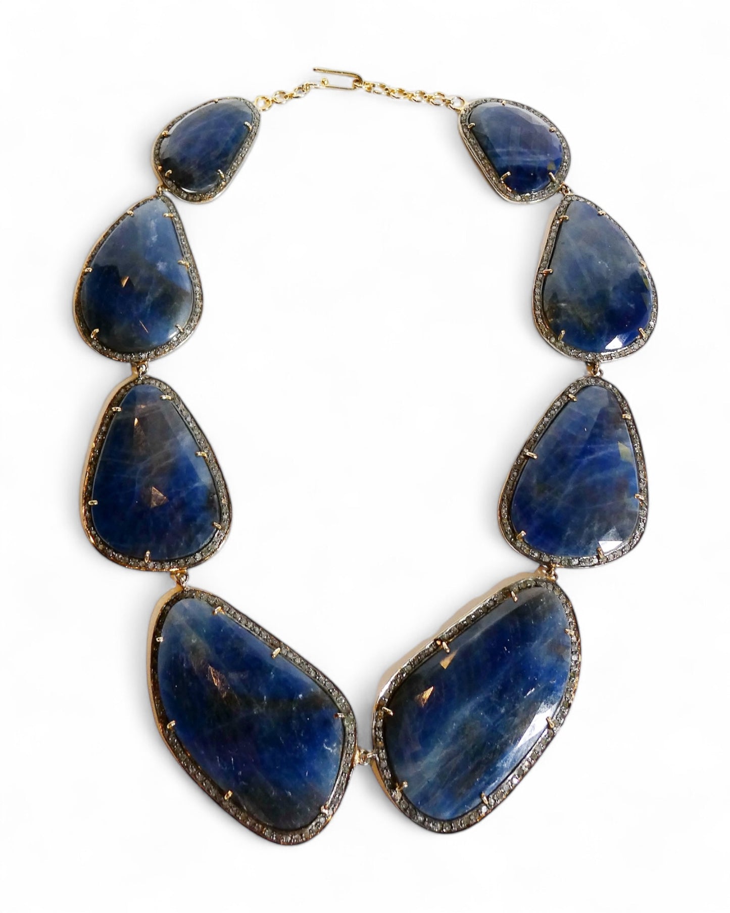 Statement Deep Blue Sapphire Black Diamond Necklace