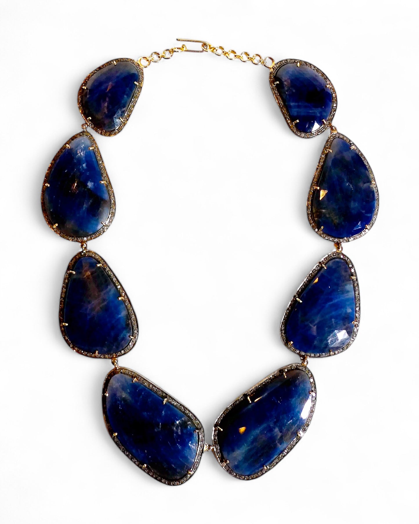 Statement Deep Blue Sapphire Black Diamond Necklace