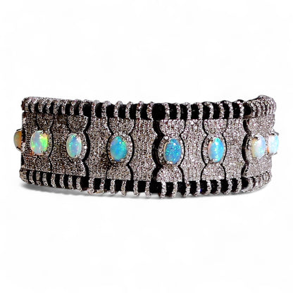 Fire Opal and Diamond Macrame Thread Bracelet