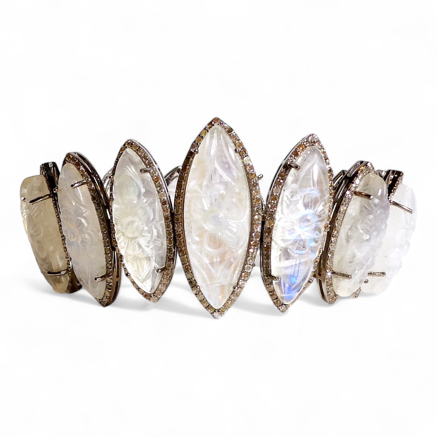 Etched Marquise Moonstone Bracelet with Black Pavé Diamonds
