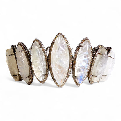 Etched Marquise Moonstone Bracelet with Black Pavé Diamonds