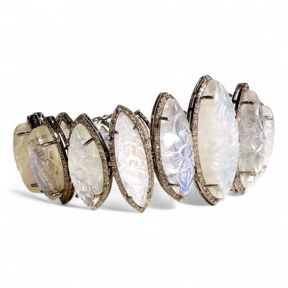 Etched Marquise Moonstone Bracelet with Black Pavé Diamonds
