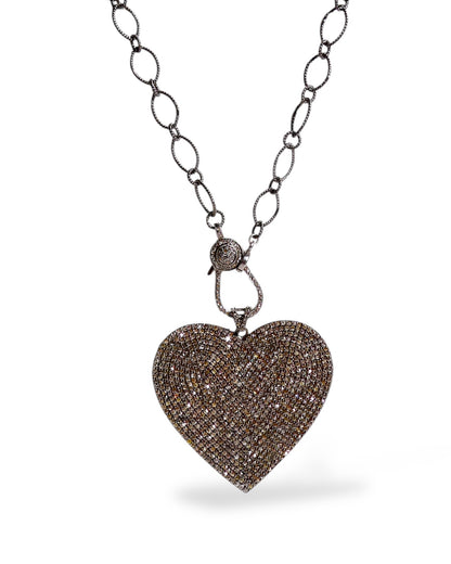 Ex-Large Pavé Black Diamond Heart Pendant