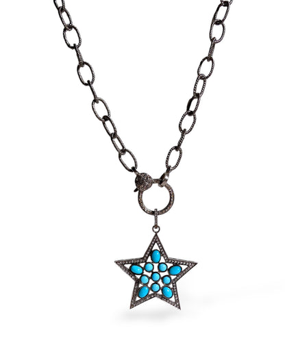 Turquoise and Black Diamond Star Pendant