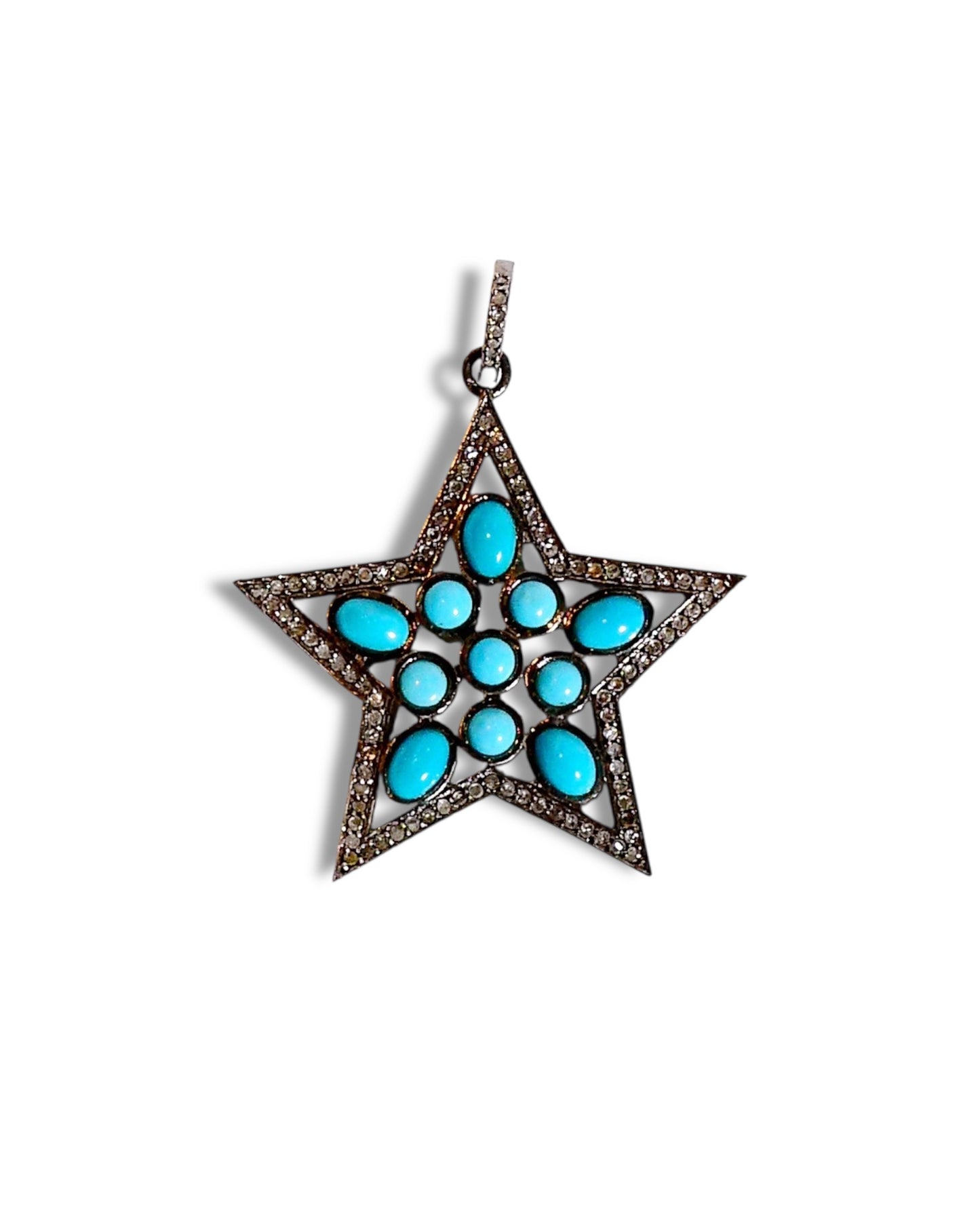 Turquoise and Black Diamond Star Pendant