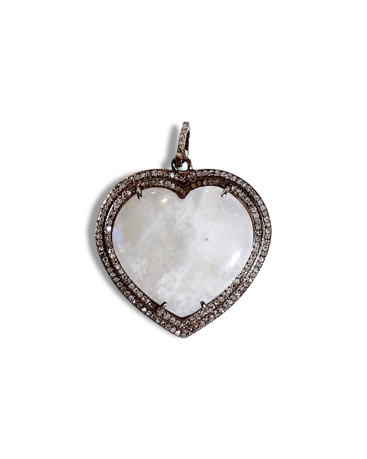 Moonstone and Black Diamond Heart Pendant