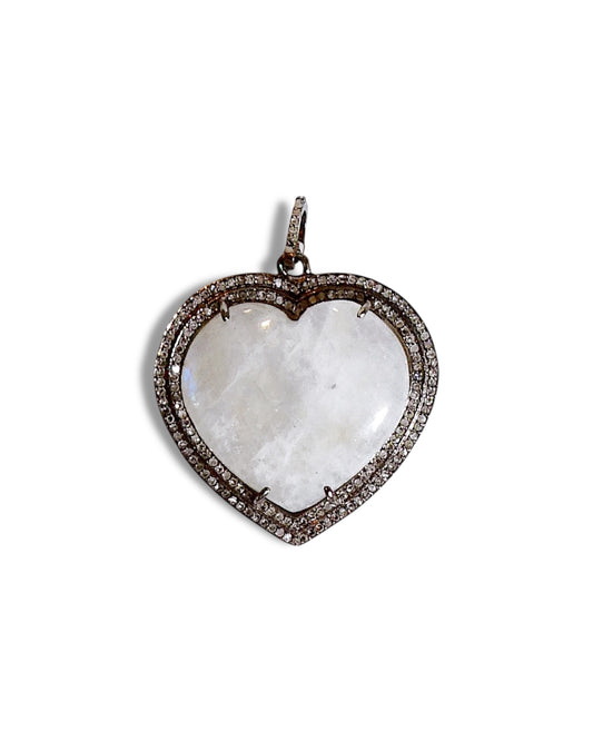 Moonstone and Black Diamond Heart Pendant