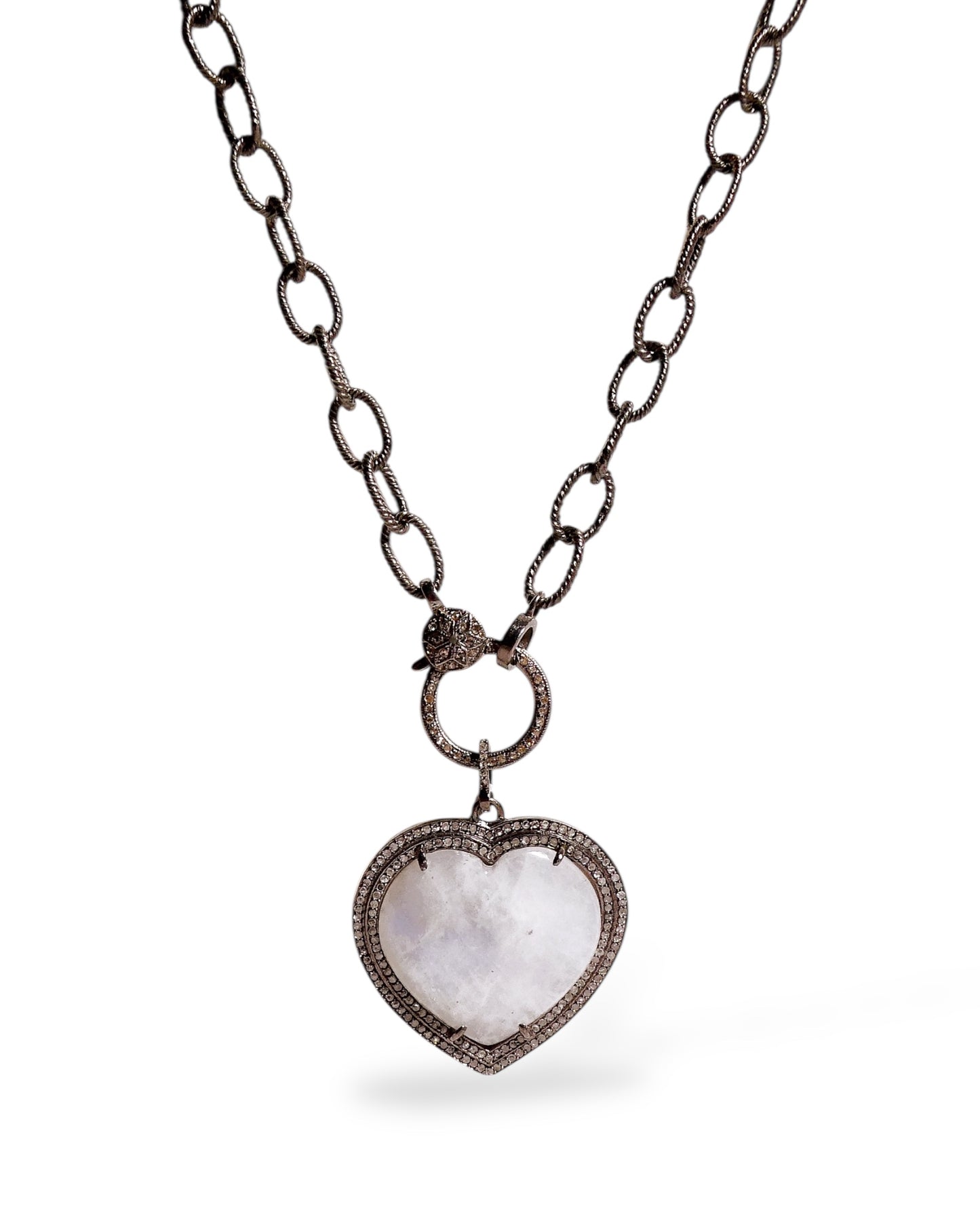 Moonstone and Black Diamond Heart Pendant