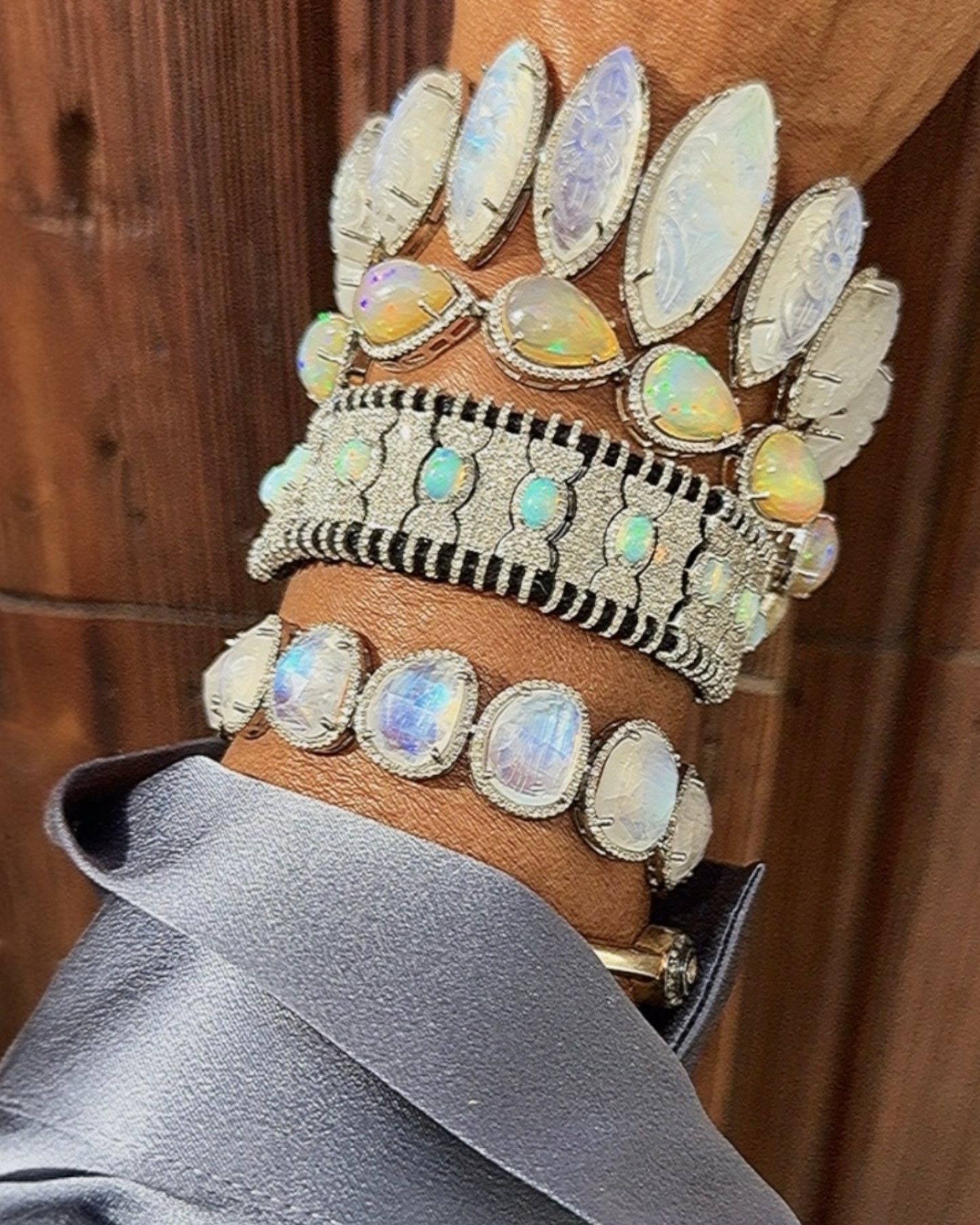 Natural Fire Opal and Black Diamond Bracelet