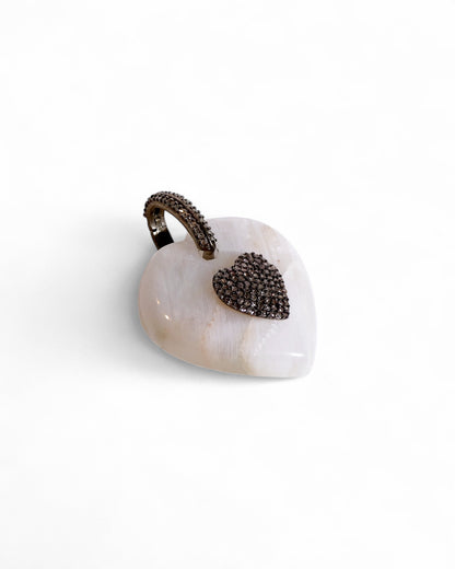 Gemstone Heart Pendant with Pavé Black Diamond Center