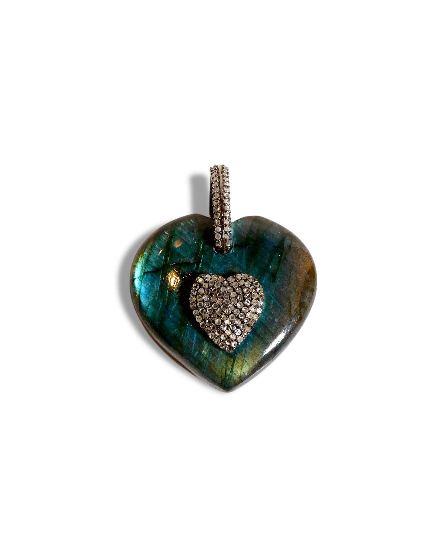 Gemstone Heart Pendant with Pavé Black Diamond Center