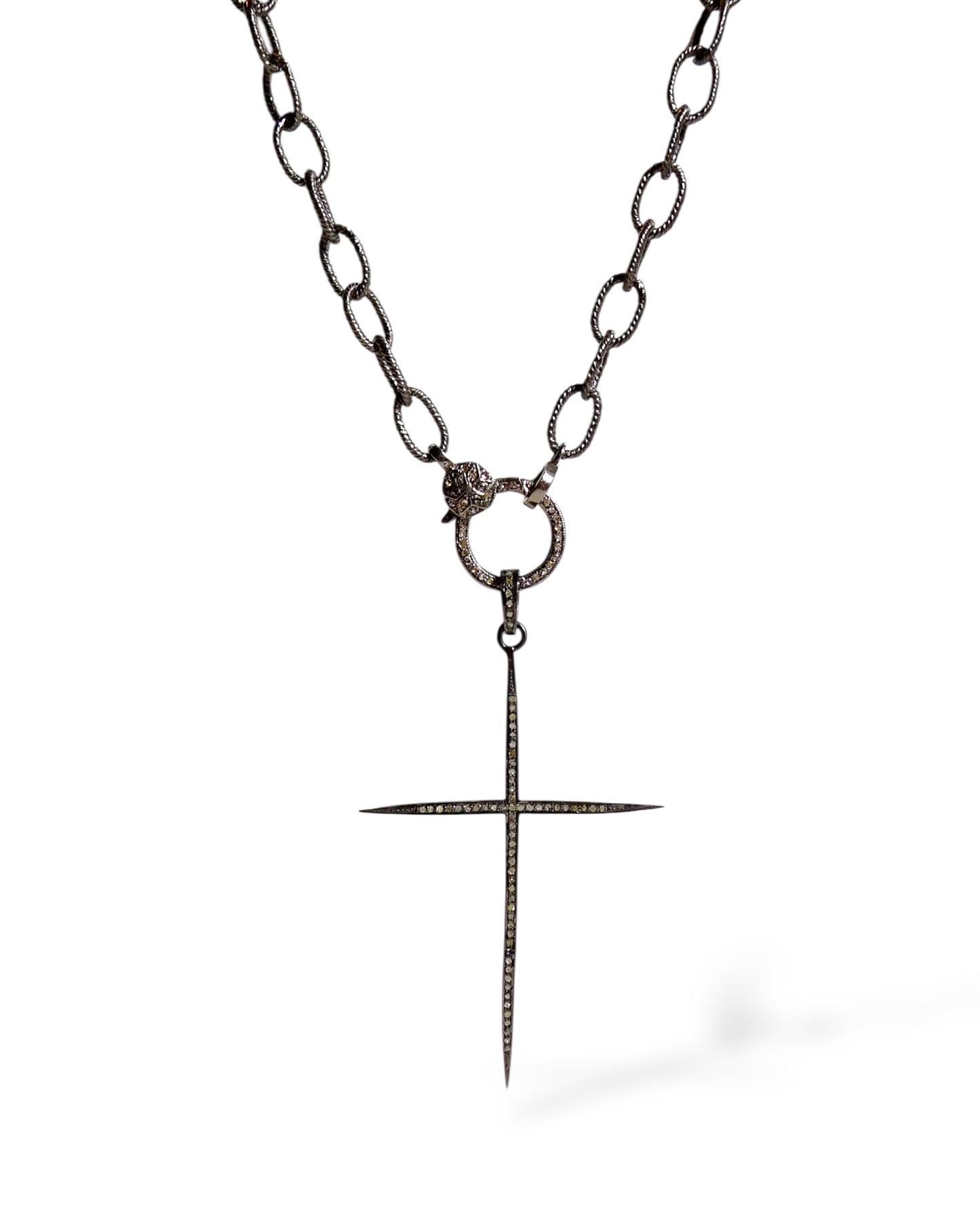 Large Pavé Black Diamond Cross Pendant
