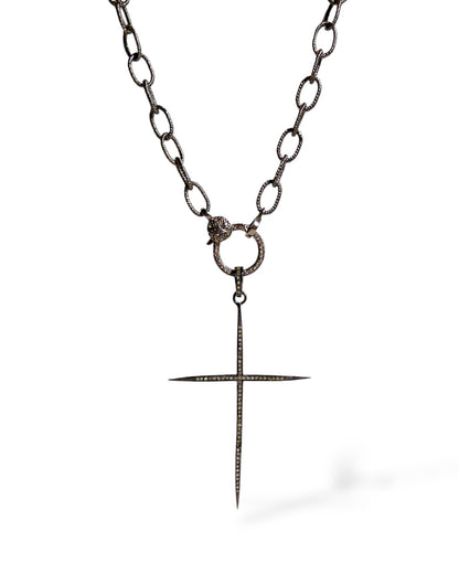 Large Pavé Black Diamond Cross Pendant