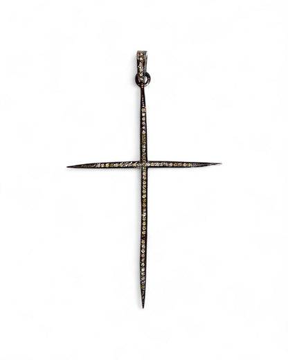 Large Pavé Black Diamond Cross Pendant